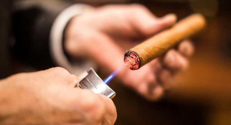 cigar being lit