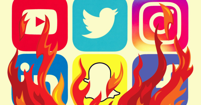 social media icons on fire